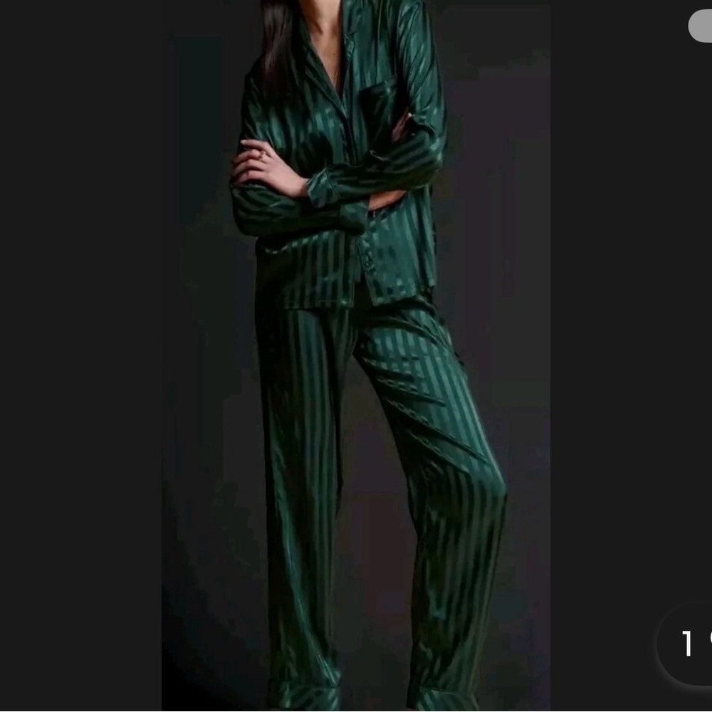 Rachel Parcell Satin Green Striped Pajama Set